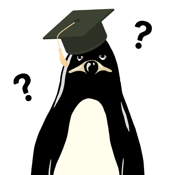 Pinguin mit Doktorhut und Fragezeichen, psychologische Beratung f&uuml;r junge Erwachsene in Hamburg