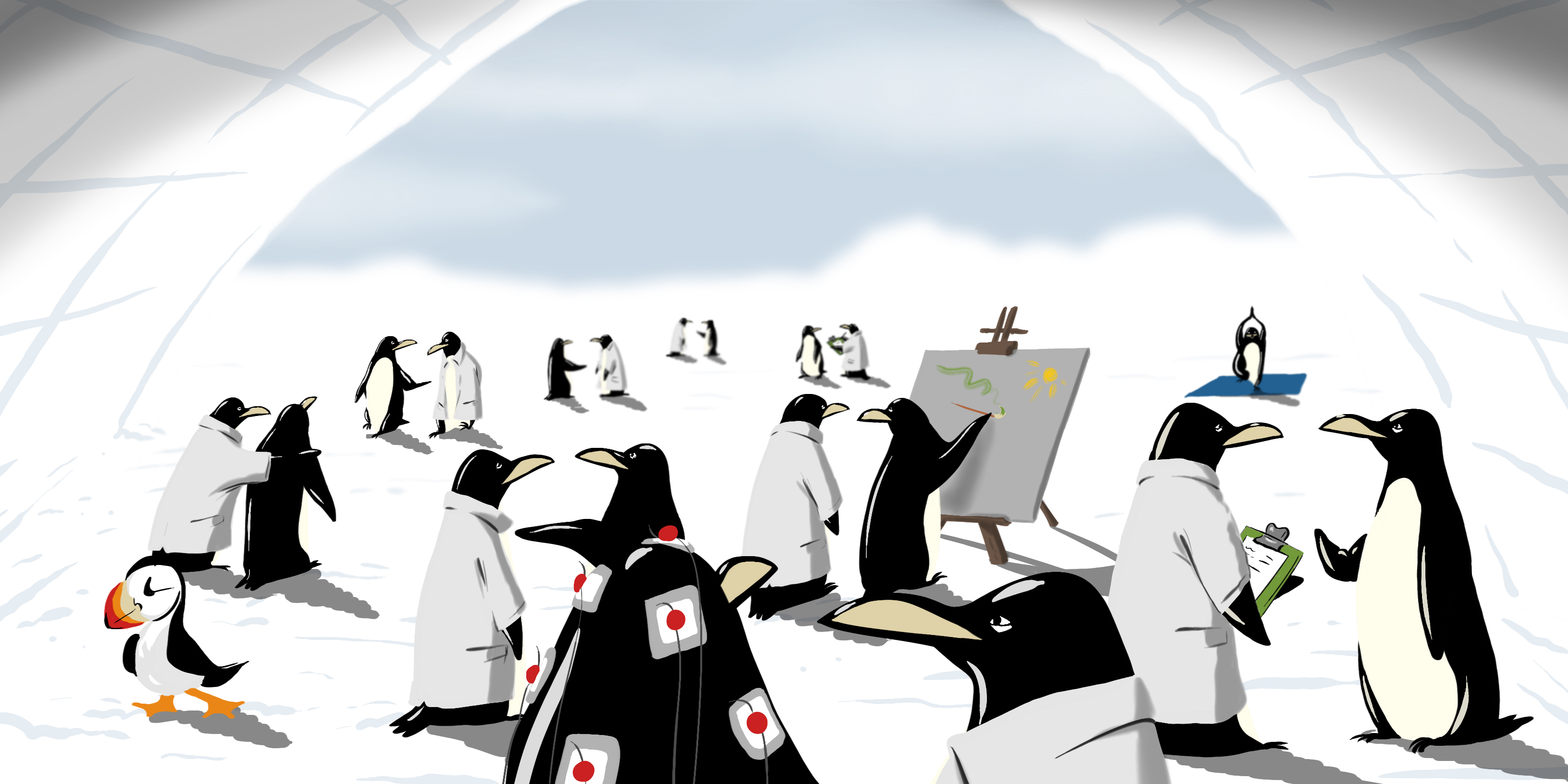 Kaiserufer Hamburg, alle Pinguine zusammen beim Malen, Yoga, Gespr&auml;chen und mehr